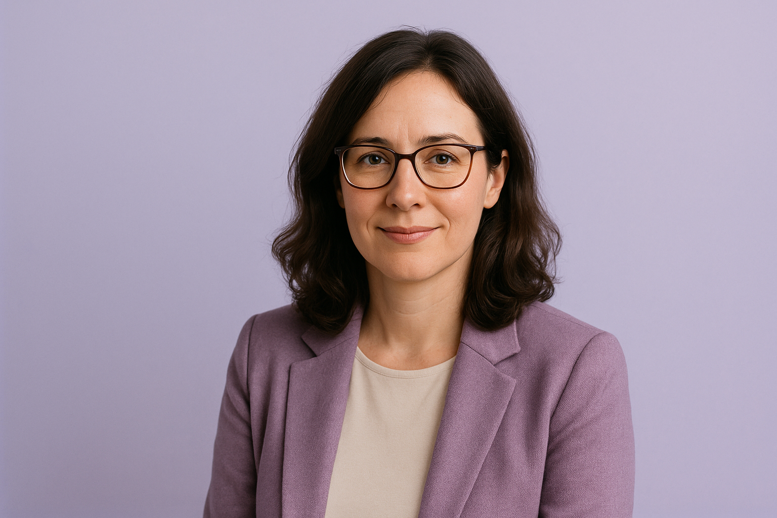 Portrait of Dr. Emily Carter, psychologist, in a warm and calm setting.